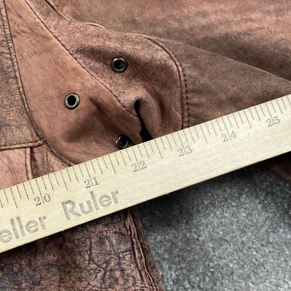 Outback Red Leather Bomber Jacket Mens L Brown Good Distressed Vintage 90s Zip - Picture 6 of 8